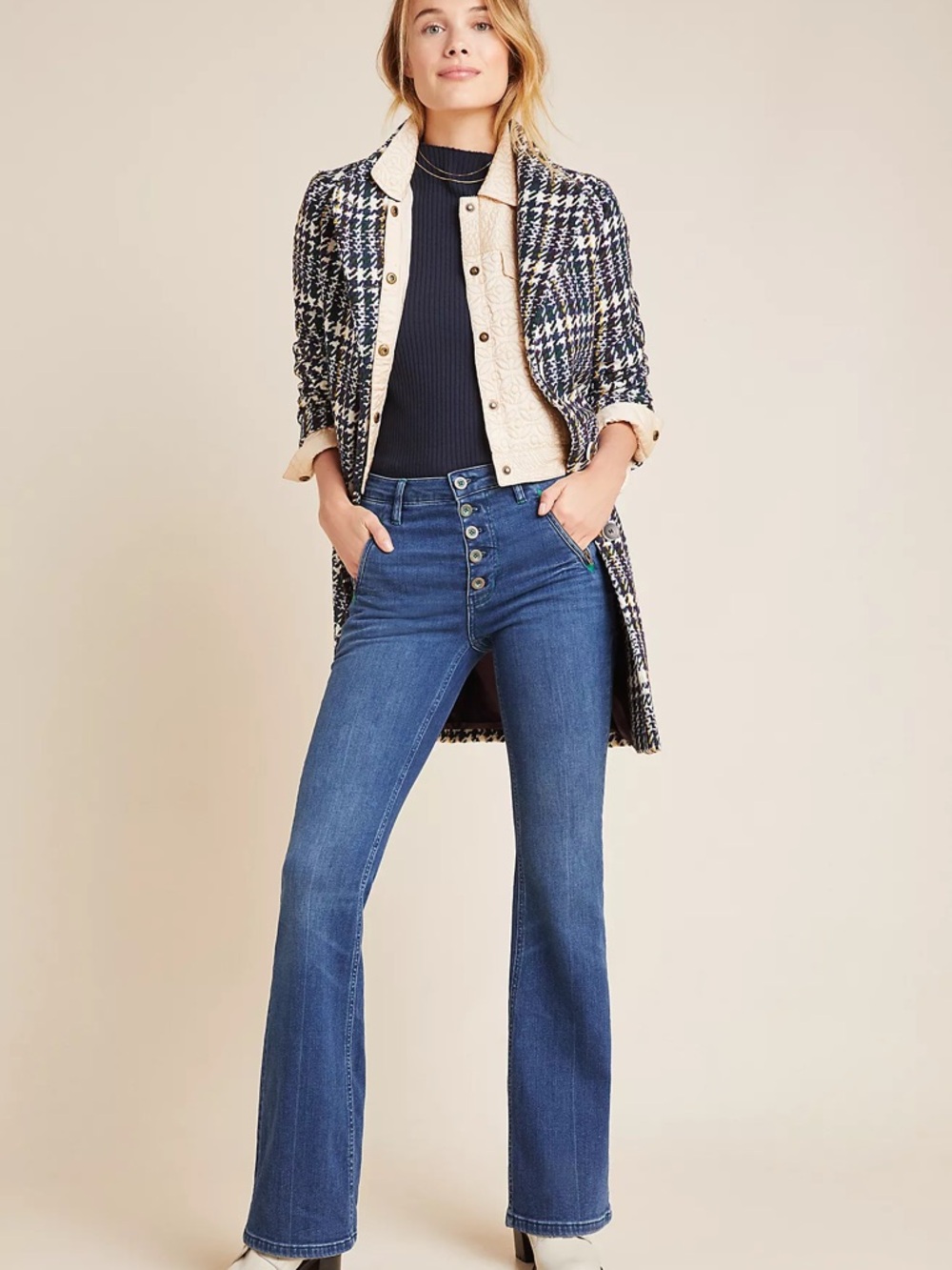 Pilcro and the Letterpress Button Fly High Rise Bootcut Jeans